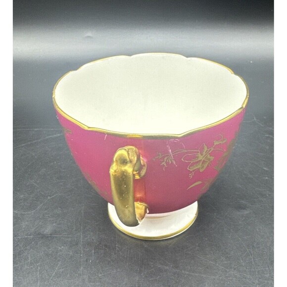 VTG Coalport BURGUNDY & GOLD Birds Bone China Footed Teacup & Saucer England - Picture 8 of 14